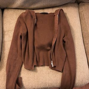 Brandy Melville cropped brown zip up